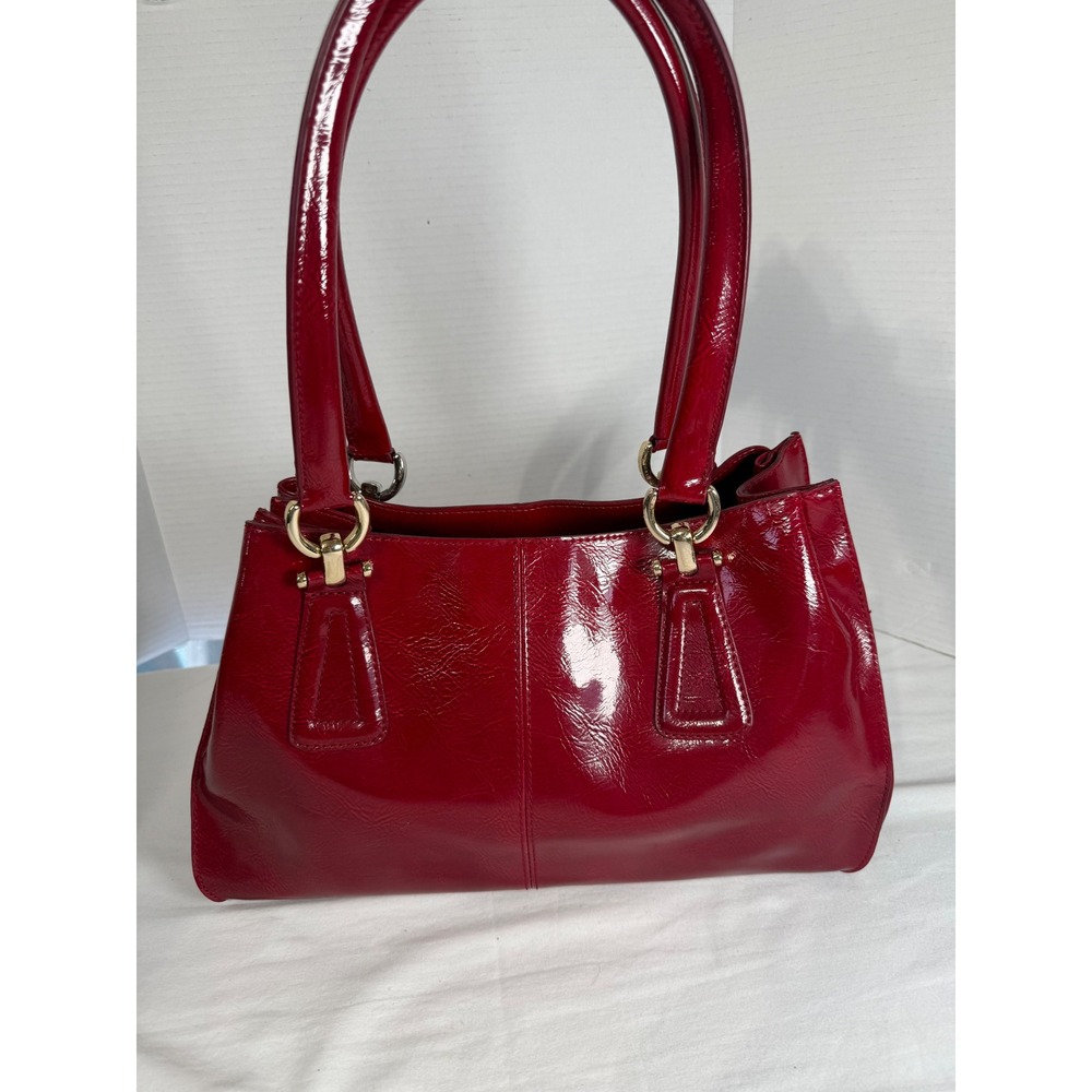 Liz Claiborne Red Patent Faux Leather Shoulder Bag Satchel Gold Hardware LC1441P